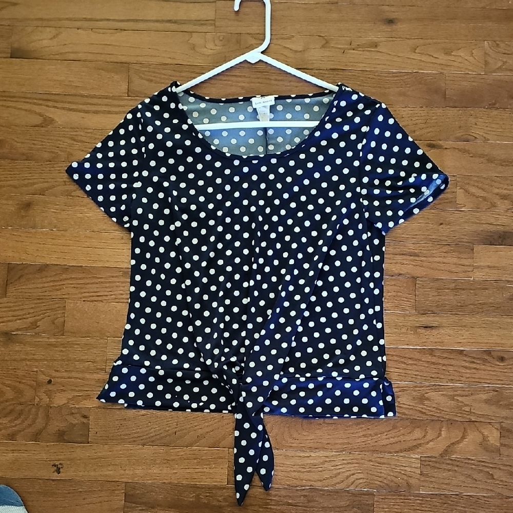 Blue and White Peplum Tie Front Blouse